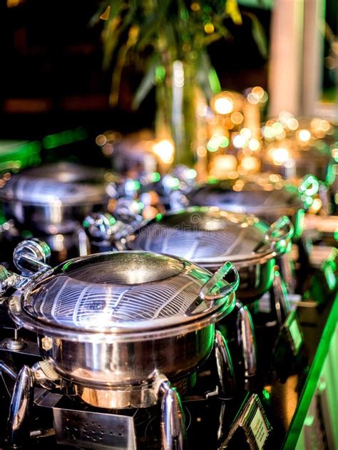 Buffet Table With Row Of Food Service Steam Pans Stock Image Image Of Restaurant Event 58122253