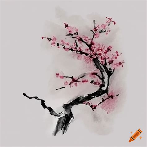 Japanese Ink Painting Of A Cherry Blossom Branch On Craiyon