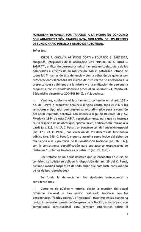 Denuncia Por Traición A La Patria Administración Fraudulenta