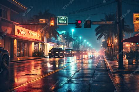 Premium Photo A Street Dreary At Night In Miami Florida