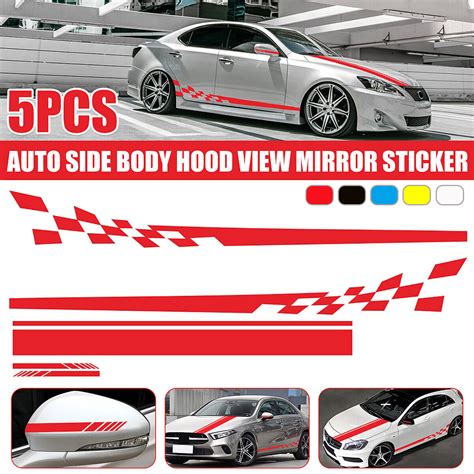 5PCS For Car Racing Long Stripe Sticker Side Body Vinyl Decal Stickers