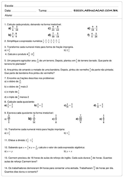 Atividades De Matemática 6º Ano Atividades Educativas Escola Educação