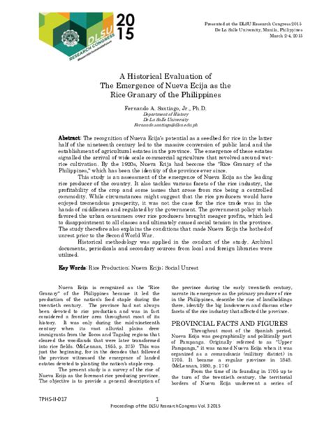 (PDF) A Historical Evaluation of The Emergence of Nueva Ecija as the Rice Granary of the Philippines