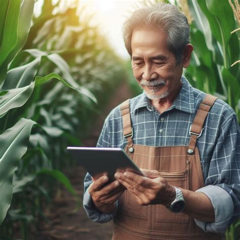 Premium Photo Asian Senior Smart Farmer Using The Tablet In The