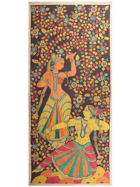 Two Dancing Apsaras Kalamkari Painting Exotic India Art