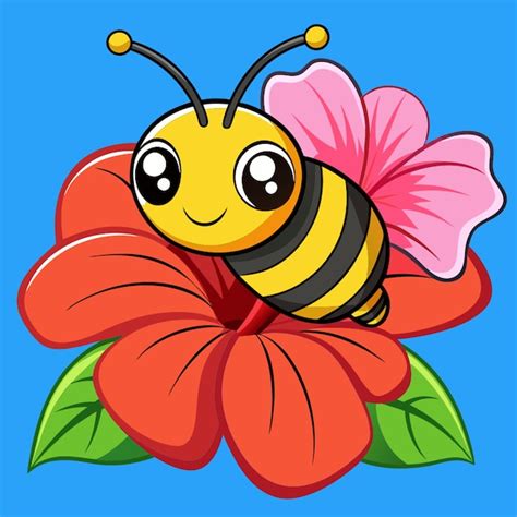 Una abeja recogiendo néctar de un vibrante hibisco ilustración del