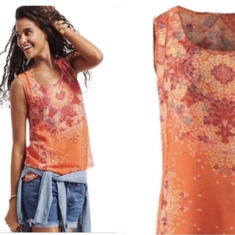 Cabi 268 Merrow Tank Orange Sheer Boho Size Small Euc Gem