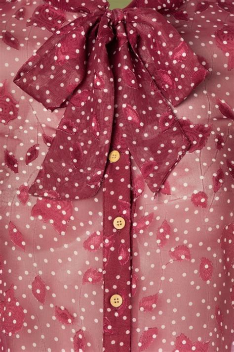 Banned Retro 50s Rose Pussy Bow Blouse In Burgundy Shop At Topvintage