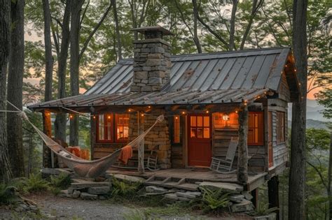 Premium Photo A Cozy Cabin In The Woods With A Warm Fire And A View