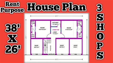 House Plan For Rent Purpose With 3 Shops 38 X 26 988 Sq Ft 110 Sq