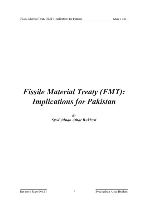 (PDF) Fissile Material Treaty (FMT): Implications for Pakistan