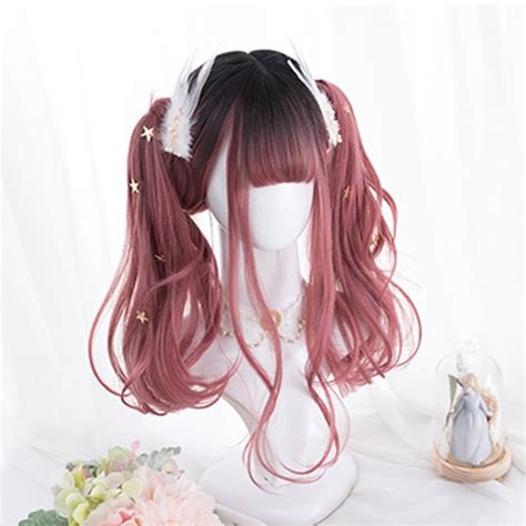 Lolita Black Mixed Pink Ombre Natural Wavy Wig Kuru Store Kawaii