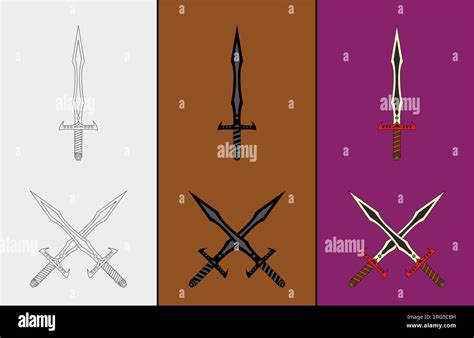 Set Of Icon Swords And Symbols Cross Sword Vector Illustration Stock