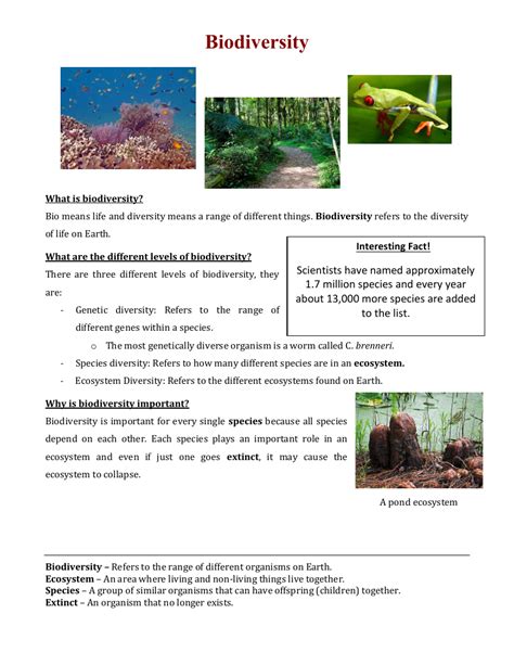 Biodiversity Reading With Comprehension Questions Science 7th Grade