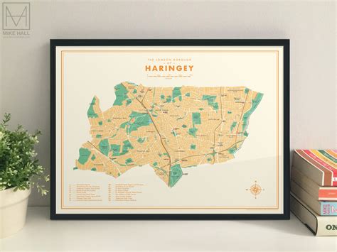 Haringey (London borough) retro map giclee print – Mike Hall Maps ...