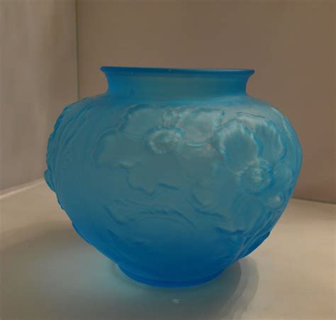 Tiffin Poppy Floral Heavily Embossed Sky Blue Satin Glass Etsy