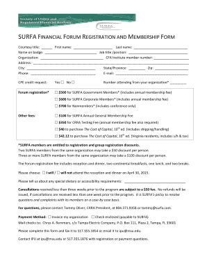 Fillable Online Ipu Msu Surfa Financialforumregistrationandmembership