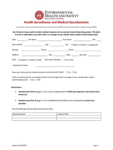 Fillable Online Ehs Illinoisstate Occupational Health Safety