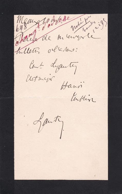 Hubert Lyautey Indochine Tonkin Billet Autographe Sign