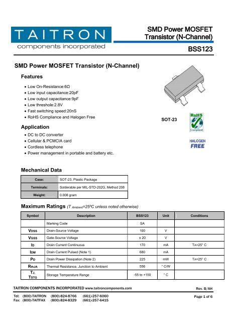 Bss N Channel Mosfet Datasheet Pinout Features Off