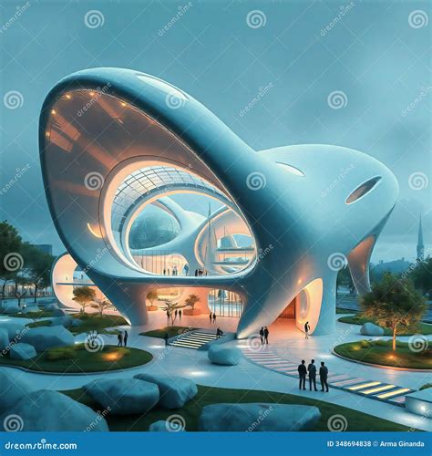 Futuristic Biomorphic Architecture with Sustainable Materials and