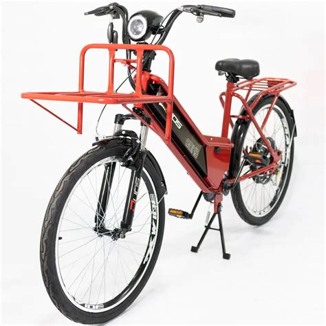 Bicicleta Elétrica Cargo 800W 48V 12Ah Aro 26 Vermelha