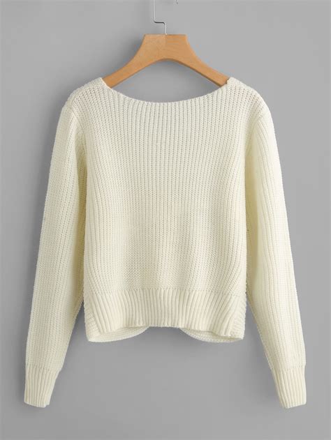 V Neckline Twist Front Sweater Shein Sheinside