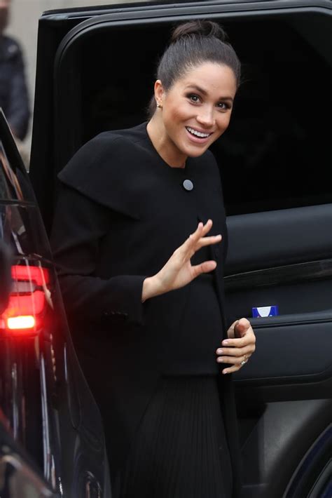 Meghan Markles Black Givenchy Coat Acu Visit Jan 2019 Popsugar Fashion Photo 12