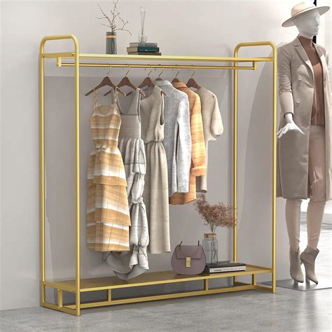 Buy Bosuru Gold Clothing Rack With Tier Shelves Modern Boutique