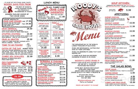 Woody S Crab House Menu In North East Maryland Usa