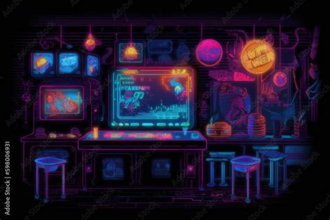 Pixel art style image of mysterious pinball dive bar in neon lights, Ai ...