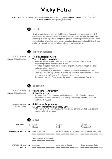 Medical Records Clerk Resume Example Kickresume