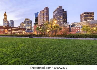 Skyline Boston Massachusetts Usa Sunrise Showcasing Stock Photo ...