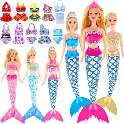 Buy 16 Sets Mermaid Tail Dresses Doll Swimsuits And Bikini Clothes Mermaid Doll Rainbow Swimwear