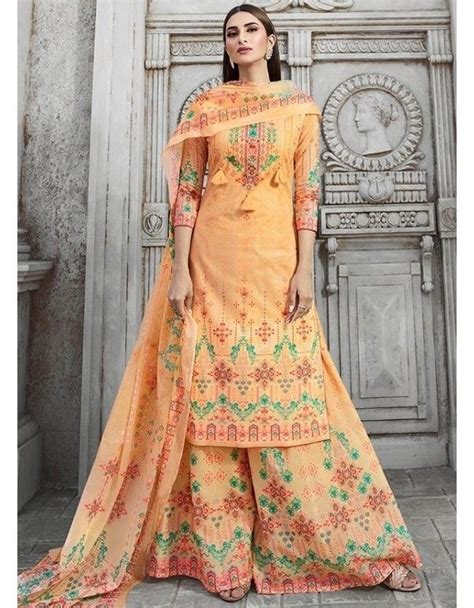 Apricot Plus Size Cotton Palazzo Kameez Cotton Salwar Kameez Indian