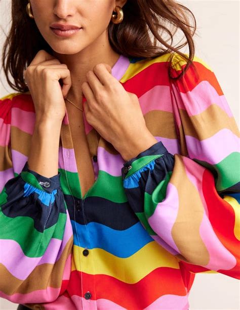 Blouson Sleeve Blouse Multi Rainbow Wave Boden Us