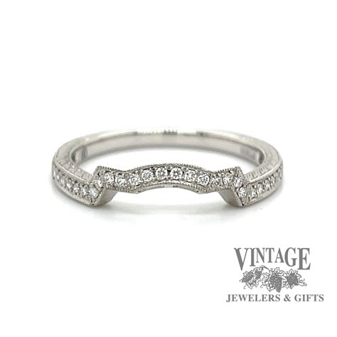 Platinum Hand Engraved Fitted Diamond Wedding Band — Vintage Jewelers