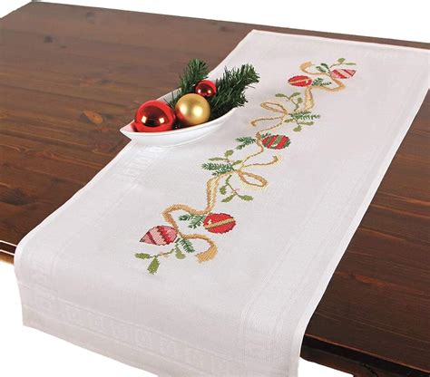 Embroidery Kit Christmas Baubles Complete Table Runner Set Needlework