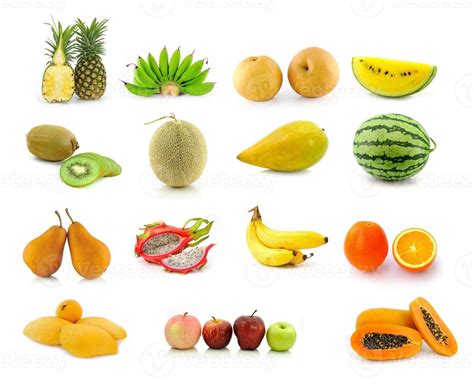 Large Page Of Fruits Isolated On White Background Stock Photo