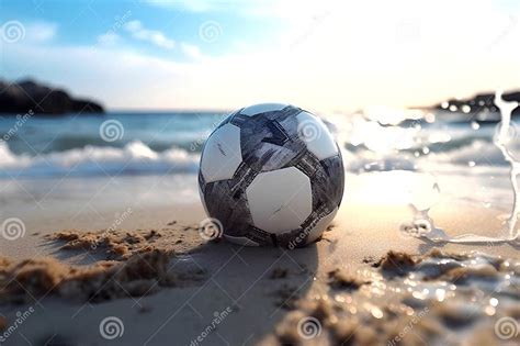 Soccer Ball On The Beach For Advertising Stock Illustration Illustration Of Water Reflection