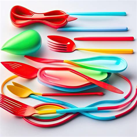 Premium Ai Image Bright Colorful Set Of Disposable Plastic Tableware