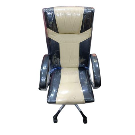 High Back Rexine Staff Revolving Chair Black And Cream Color At Rs