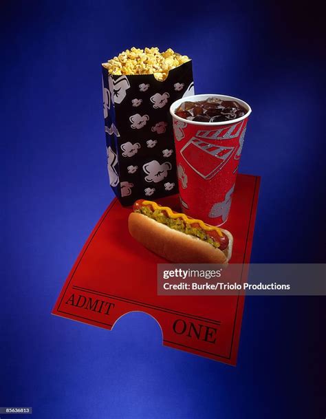 Movie Theater Hot Dog With Popcorn And Soda High Res Stock Photo