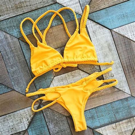 Lemon Yellow Bikini Braid Sexy Swimsuit Bathingsuit Beach Swimwear On