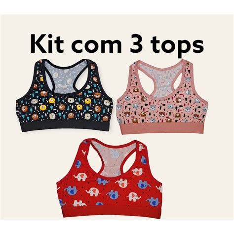 Kit Top Nadador Infantil Suti Sem Bojo Lingerie Menina Mo A