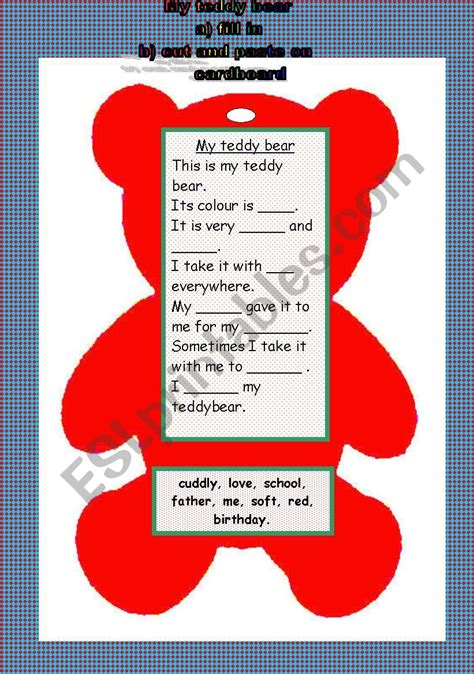 My Teddybear Esl Worksheet By Carme Sammut