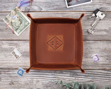 personalized valet tray leather catchall  personalized custom