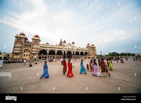 Indian People Visiting Mysore Palace Mysore Karnataka India Stock