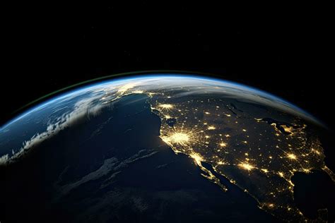 Night view of planet Earth from space. Elements of this image furnished by NASA, Planet Earth ...