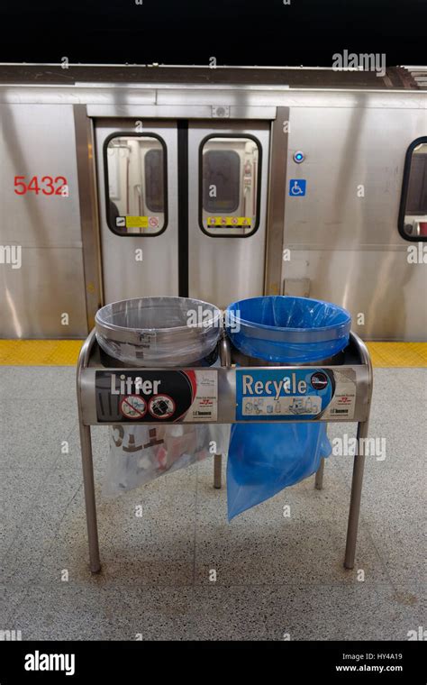 Litter, garbage, recycling bins - Museum subway station platform ...